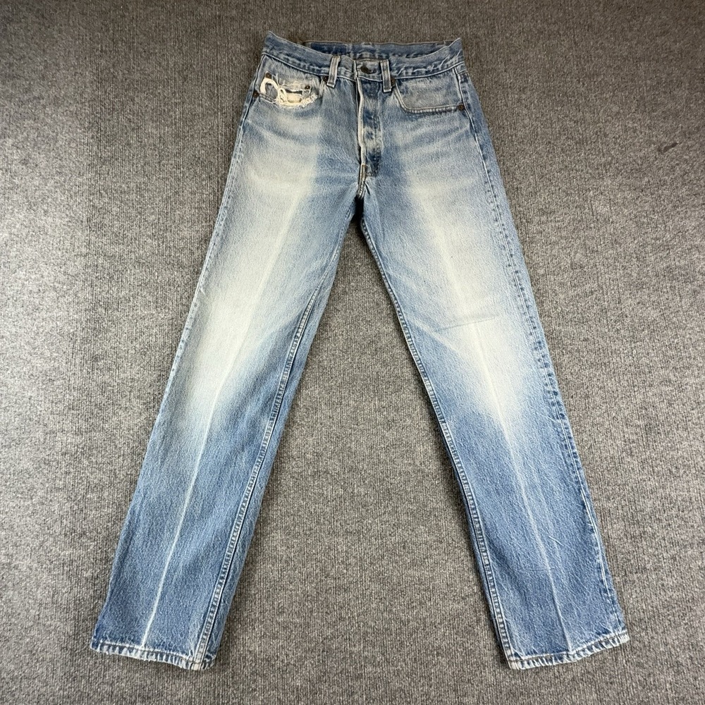 Vintage Levis Jeans Mens 29x31 Light Wash Blue Distressed Straight Denim Pants